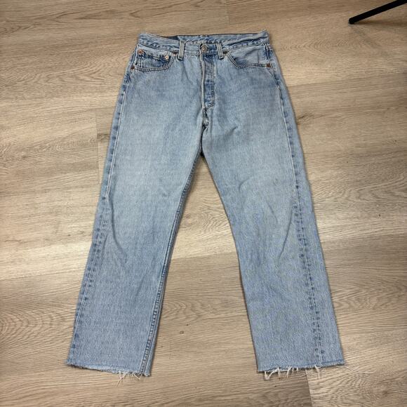 Vintage 90s Levi's 501 Straight Leg Jeans 30x27 Raw Hem Made in USA - Picture 3 of 11